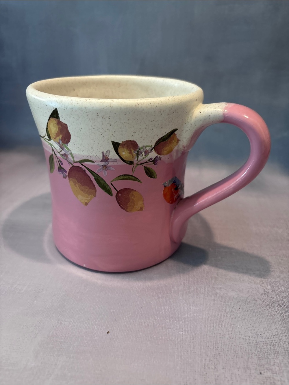Handmade Pink Ceramic Mug with Lemon Motif